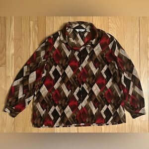 Vintage Alia Long Sleeve Button Down Geometric Pattern Women’s Blouse, Size 20W